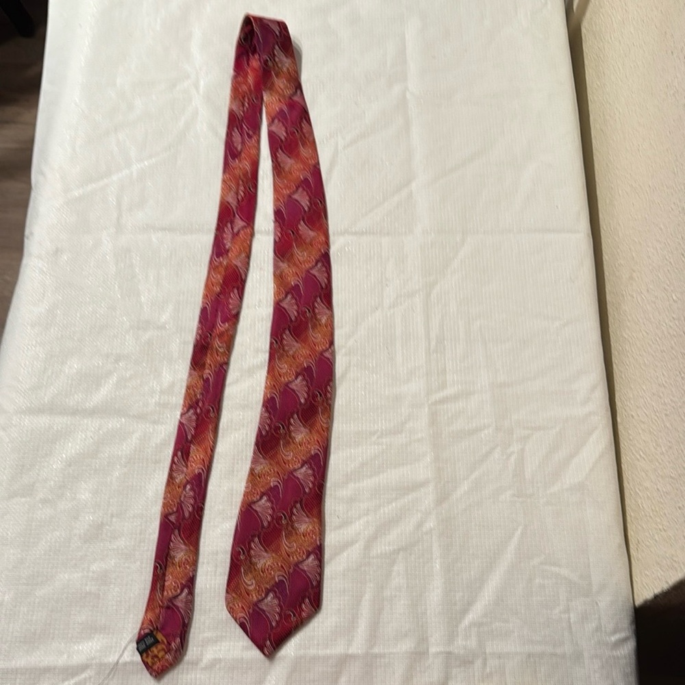 Robert Louis Red and Orange Tie with Vibrant Design 100%SILK HAND MADE